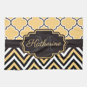 Yellow Quatrefoil Tea Towel