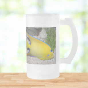 Yellow Queen Angelfish Frosted Glass Beer Mug