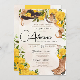 Yellow Quinceanera Roses Vintage Charro Western Invitation