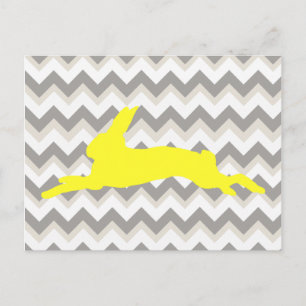 Yellow Rabbit Silhouette on Chevron Stripes Postcard