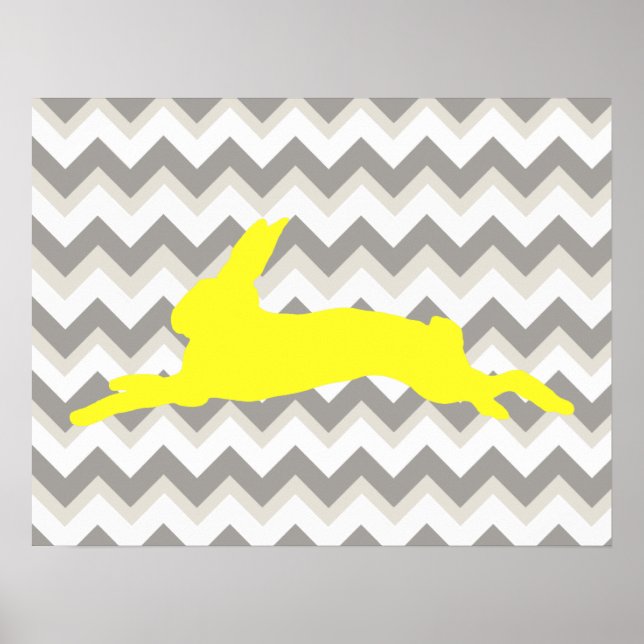 Yellow Rabbit Silhouette on Chevron Stripes Poster (Front)
