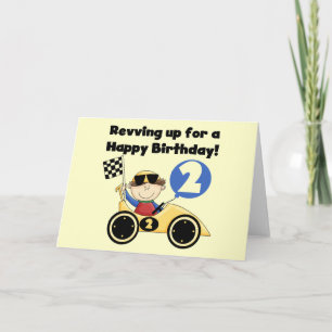 Yellow  Race Car 2nd Birthday Tshirts and Gifts Card