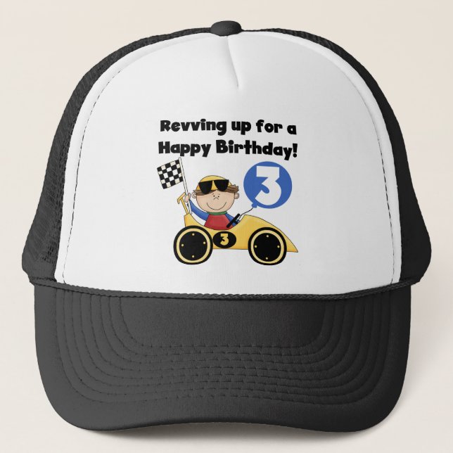 Yellow Race Car 3rd Birthday T-shirts and Gifts Trucker Hat (Front)
