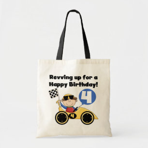 Yellow Race Car 4th Birthday Tshirts and Gifts Tote Bag