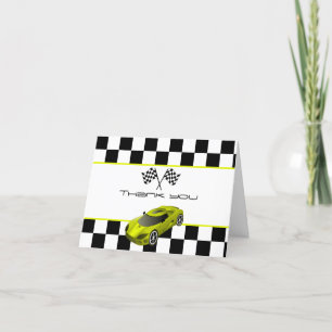 Yellow Race Car Birthday Party Thank You Card