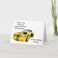 Yellow Race Car I'll be thinking of you Card