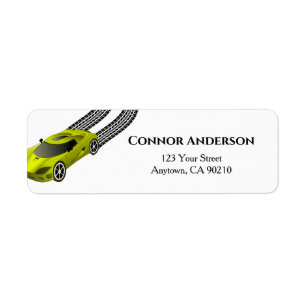 Yellow Race Car   Kids Custom Return Address Label