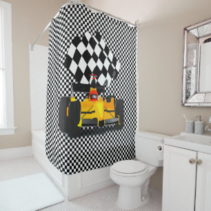 Yellow Race Car Shower Curtain