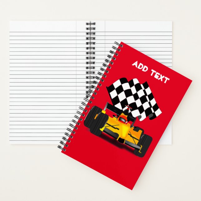 Yellow Race Car with Chequered Flag Notebook (Inside)