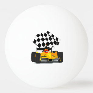 Yellow Race Car with Chequered Flag Ping Pong Ball