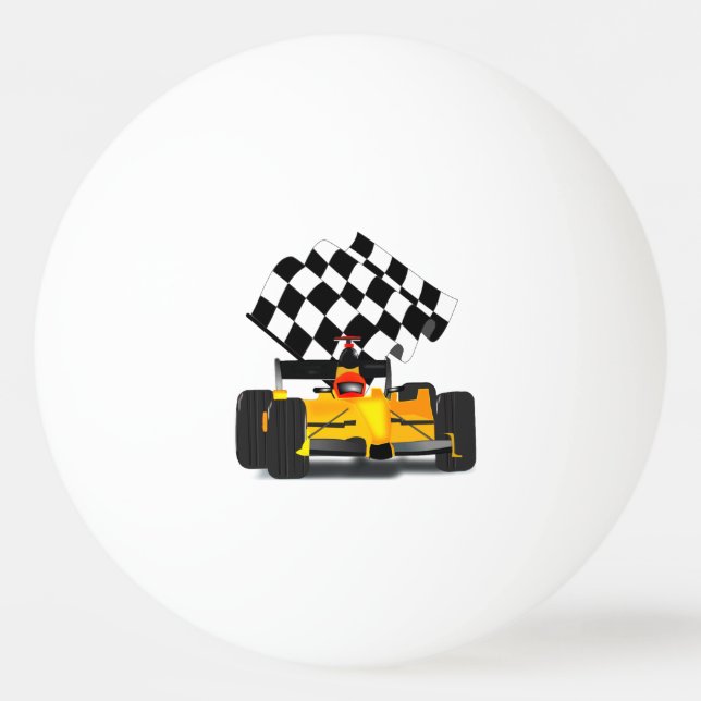 Yellow  Race Car with Chequered Flag Ping Pong Ball (Back)