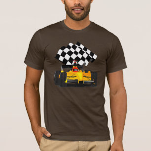 Yellow  Race Car with Chequered Flag T-Shirt