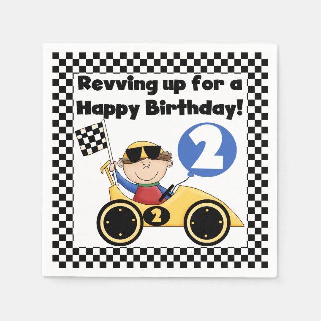 Yellow Racing Car 2nd Birthday Paper Napkins (Front)