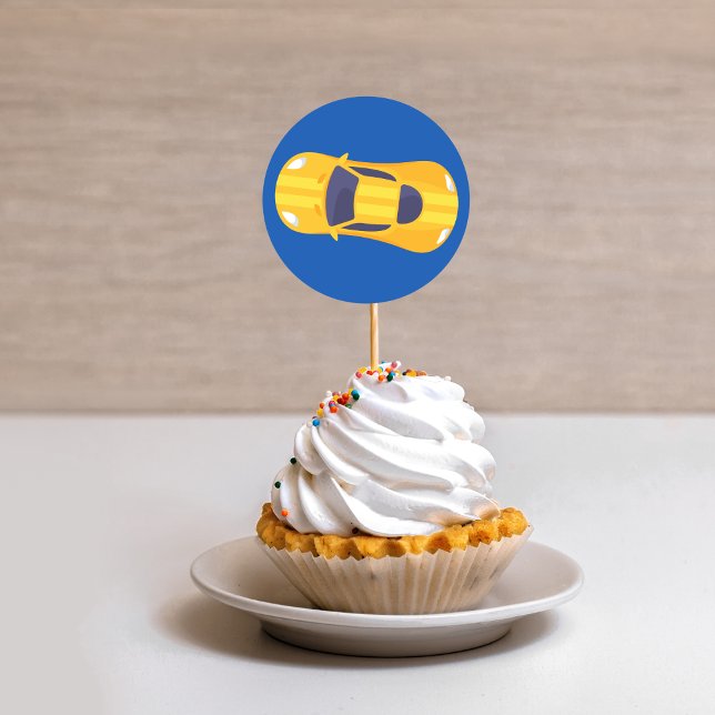 Yellow Racing Car Racetrack Baby Boy Dedication Classic Round Sticker (Creator Uploaded)