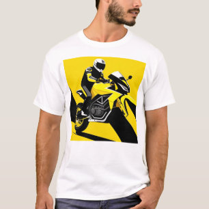 Yellow Racing Motorcycle and Rider Illustration T-Shirt