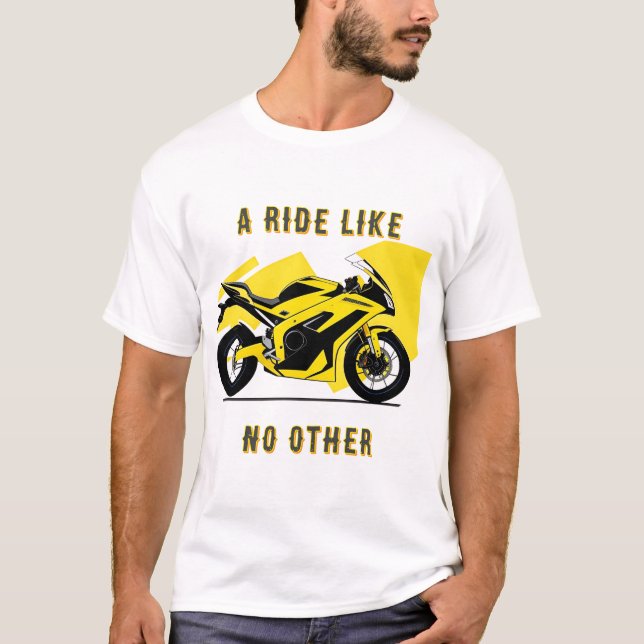 Yellow Racing Motorcycle and Rider Illustration T-Shirt (Front)
