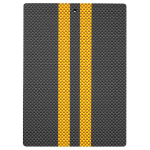 Yellow Racing Stripes Carbon Fibre Style Clipboard