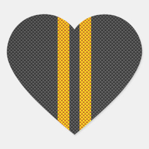 Yellow Racing Stripes Carbon Fibre Style Heart Sticker