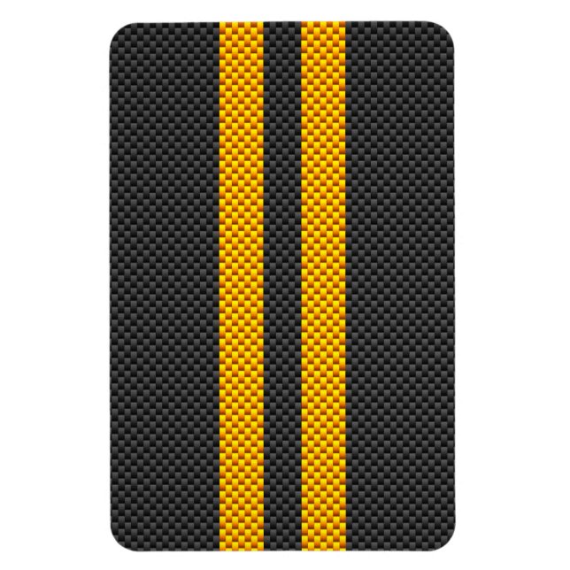 Yellow Racing Stripes Carbon Fibre Style Magnet (Vertical)