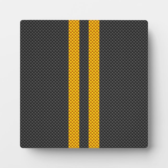 Yellow Racing Stripes Carbon Fibre Style Plaque (Front)