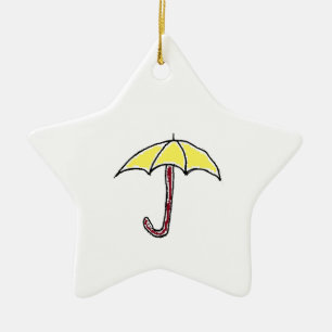 Yellow Rain or Sunny Day Umbrella Cartoon  Ceramic Ornament