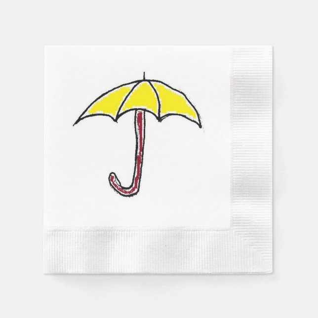Yellow Rain or Sunny Day Umbrella Cartoon  Napkin (Front)