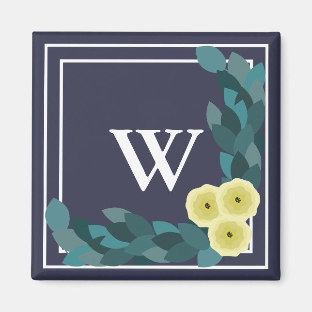 Yellow Ranunculus Flowers & Leaves Initial Letter Magnet (Front)