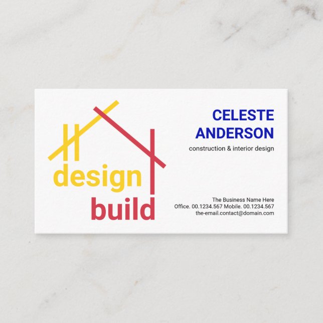 Yellow Red A-Frame Building Structure, Engineer Business Card (Front)