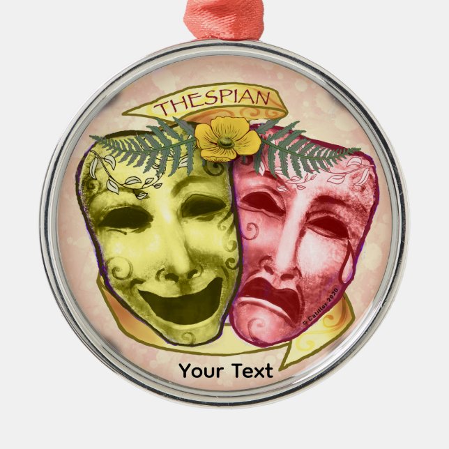 Yellow Red Actor Masks Metal Ornament (Front)