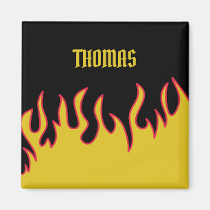 Yellow, Red and Black Flames Personalised Magnet