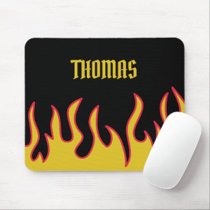 Yellow, Red and Black Flames Personalised Mouse Pad