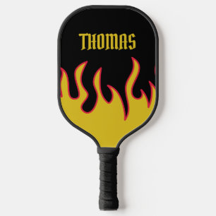 Yellow, Red and Black Flames Personalised Pickleball Paddle