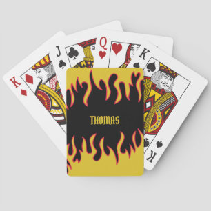 Yellow, Red and Black Flames Personalised Playing Cards