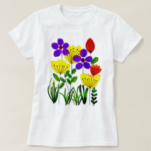 Yellow Red and Blue Flowers  T-Shirt