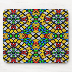 Yellow, Red and Blue Stain Glass Mouse Pad
