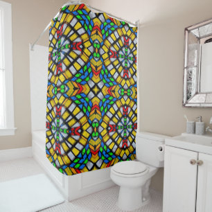 Yellow, Red and Blue Stain Glass Shower Curtain