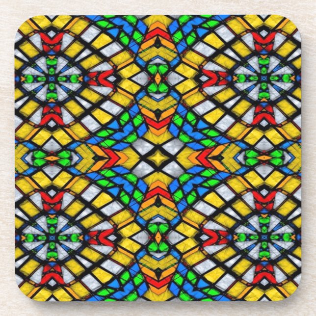 Yellow, Red and Blue Stained Glass Coaster (Front)