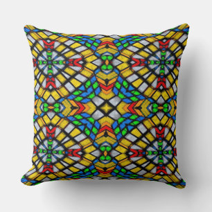 Yellow, Red and Blue Stained Glass Cushion