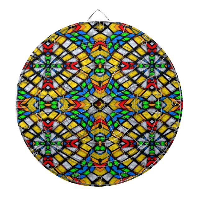 Yellow, Red and Blue Stained Glass Dartboard (Front)