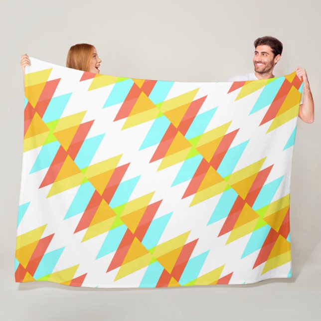 Yellow, red and cadet blue triangles fleece blanket (In Situ)