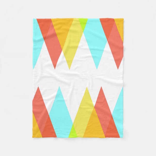 Yellow, red and cadet blue triangles fleece blanket (Front)