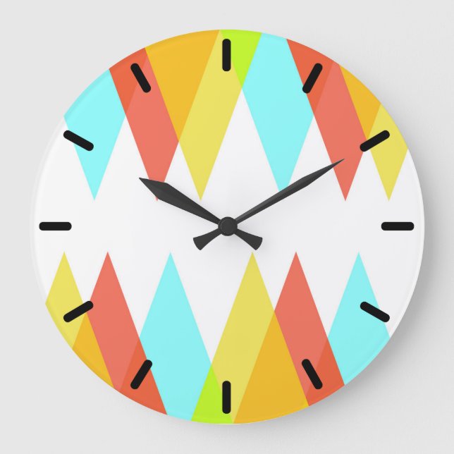 Yellow, red and cadet blue triangles large clock (Front)