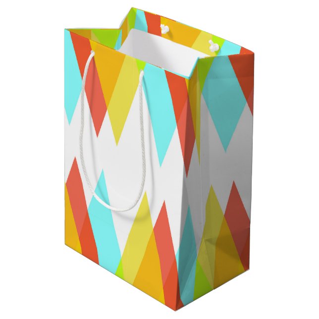 Yellow, red and cadet blue triangles medium gift bag (Back Angled)
