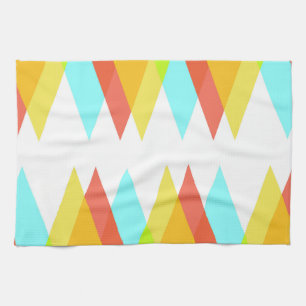 Yellow, red and cadet blue triangles tea towel