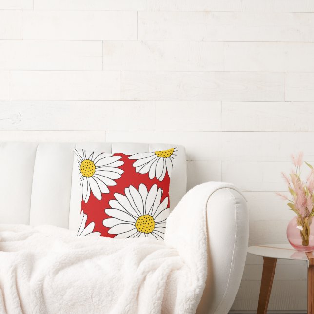 Yellow Red and White Daisies Cushion (Couch)