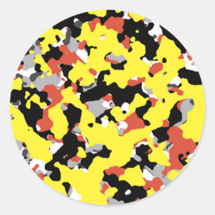 Yellow Red Black Grey Camouflage Camo Party Classic Round Sticker