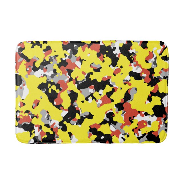 Yellow Red Black Grey Camouflage Camo Pattern Bath Mat (Front)