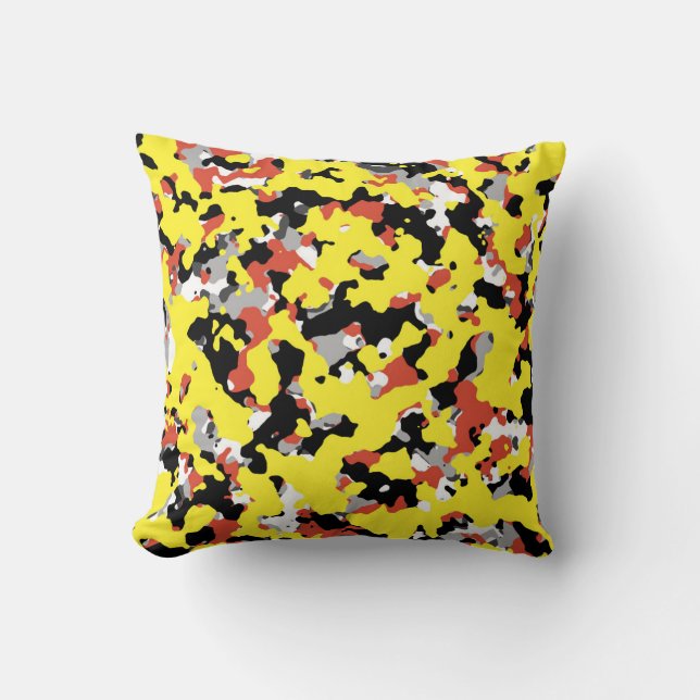 Yellow Red Black Grey Camouflage Camo Pattern Cushion (Front)