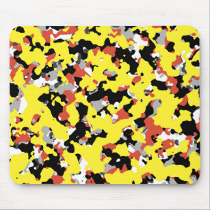 Yellow Red Black Grey Camouflage Camo Print Mouse Pad