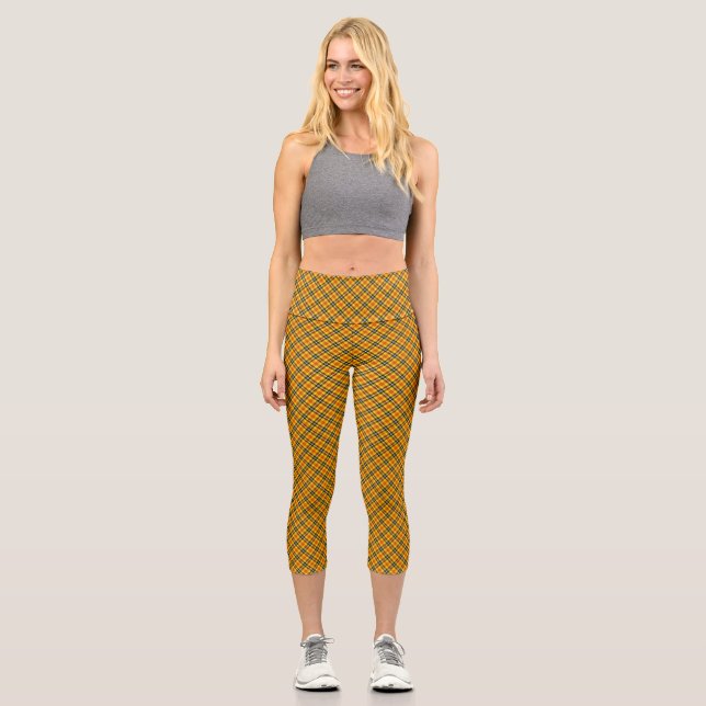 Yellow Red Black Plaid Pattern-57577 Capri Leggings (Front)